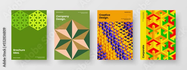 Fototapeta Unique geometric tiles booklet illustration collection. Colorful annual report A4 design vector layout composition.