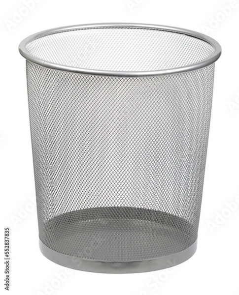 Fototapeta Empty metallic mesh trash bin, PNG isolated on transparent background	
