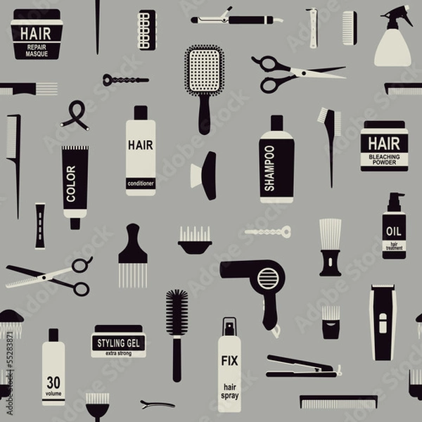 Fototapeta Hair styling related vector seamless pattern background 2