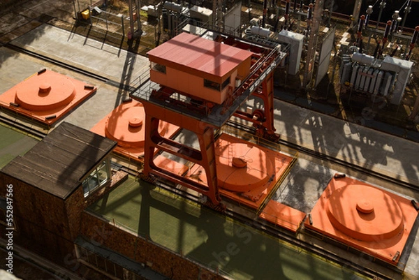 Obraz 
Electrical substation with bridge crane in waterfall