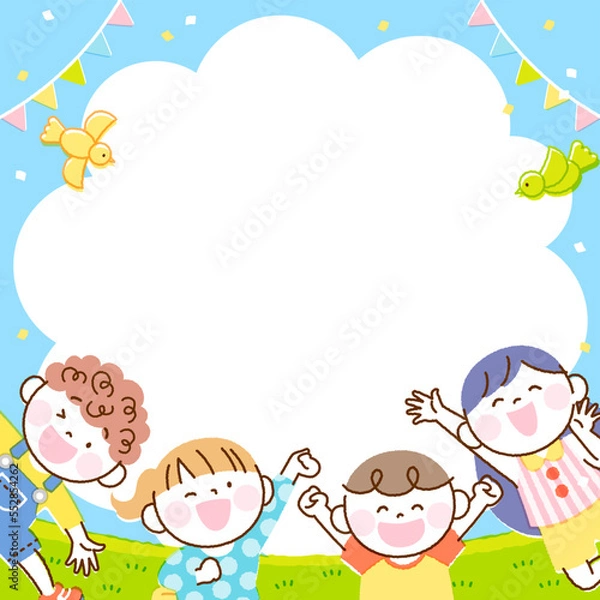 Obraz 子供たち ジャンプ イラスト バナーフレーム（子供たちズームバージョン）
