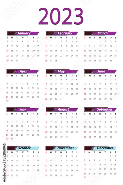 Obraz New year annual Calendar 2023 vector images