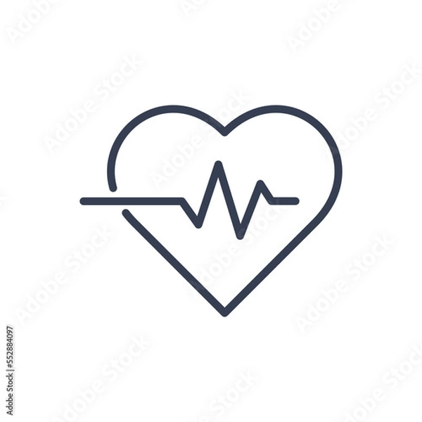 Fototapeta Flat linear heart with heartbeat line on white background. Pulse and heart beat rate concept vector icon design.