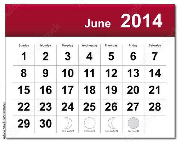Fototapeta June 2014 calendar