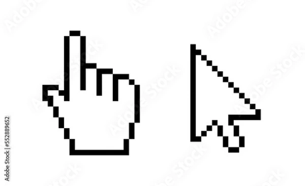 Fototapeta Pixel Cursor Arrow and Hand Click. Vector 