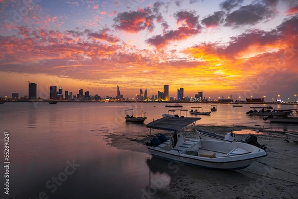 Obraz A beautiful panoramic view of Bahrain skyline with dramatic clouds after sunset.