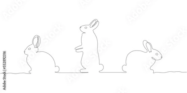Fototapeta Rabbit continuous one line drawing. Single line border