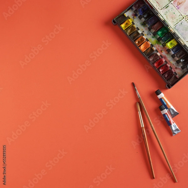 Obraz Paint and brushes on the table
