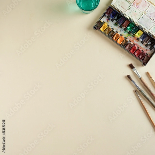 Obraz Paint and brushes on the table