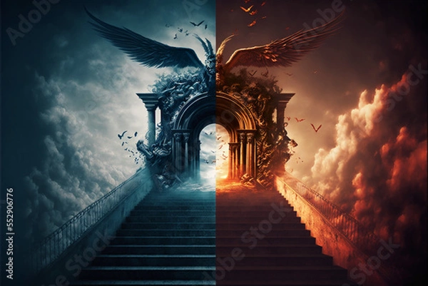 Obraz Heaven and hell door. Concept of Christianity and other religions. Generative AI