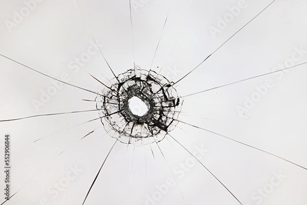 Fototapeta white background bullet hole on glass texture abstract window