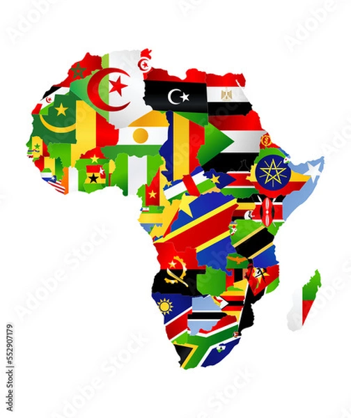 Obraz Map of Africa with flags and location on world map