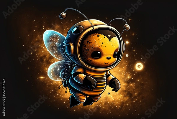 Fototapeta Honey bee in space, cute. Generative AI