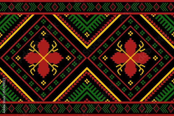 Obraz Cross stitch colorful geometric traditional ethnic pattern Ikat seamless pattern abstract design for fabric print cloth dress carpet curtains and sarong Aztec African Indian Indonesian 