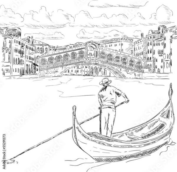 Fototapeta Rialto bridge with gondola