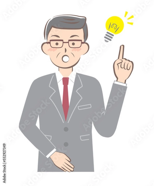 Fototapeta ひらめいたスーツ姿のシニア男性