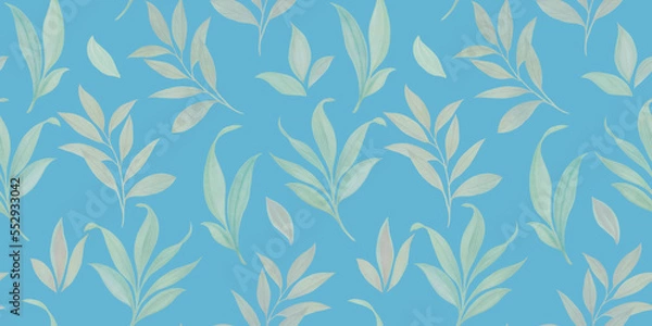 Fototapeta Leaves watercolor seamless pattern. abstract botanical background