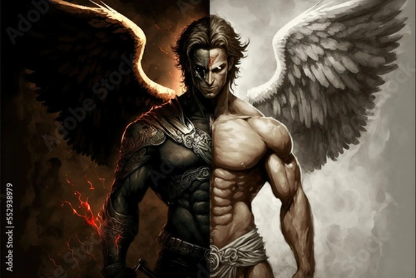 Obraz Angel vs demon. Good against evil. Generative AI