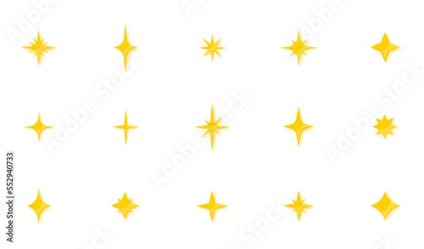 Fototapeta Set of twinkling stars. Collection of stars and bursts with glowing light effect. Bright fireworks, decoration flicker, brilliant flash. Twinkling stars. Vector illustration