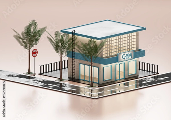 Obraz 3D Rendering Gymnasium In Isometric View Exterior Background
