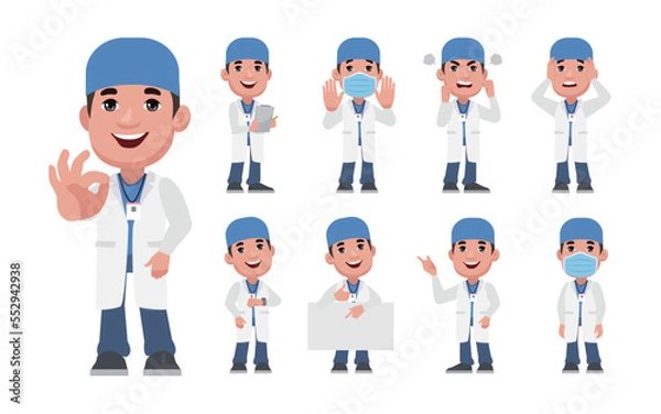 Fototapeta Doctor with different poses. vector