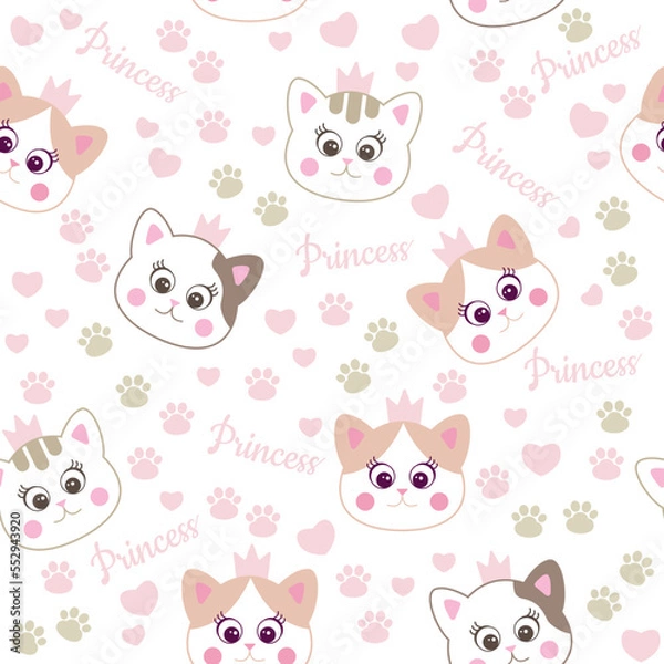 Obraz seamless vector pattern with cats princess. wallpaper vector pattern