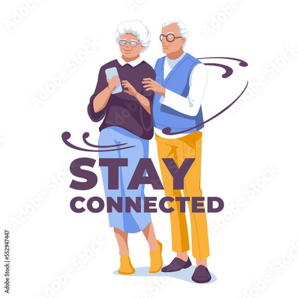 Fototapeta grandparents use a smartphone. Isolated on white background. Vector flat illustration