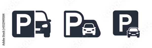 Obraz Car parking icon set. Parking space sign. Parking location. Vector illustration.