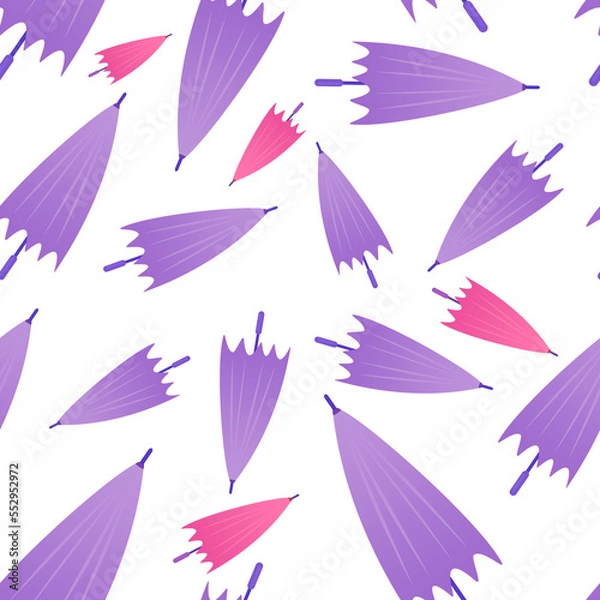 Fototapeta illustrazione seamless senza cucitura di ombrelli chiusi color rosa e viola su sfondo trasparente
