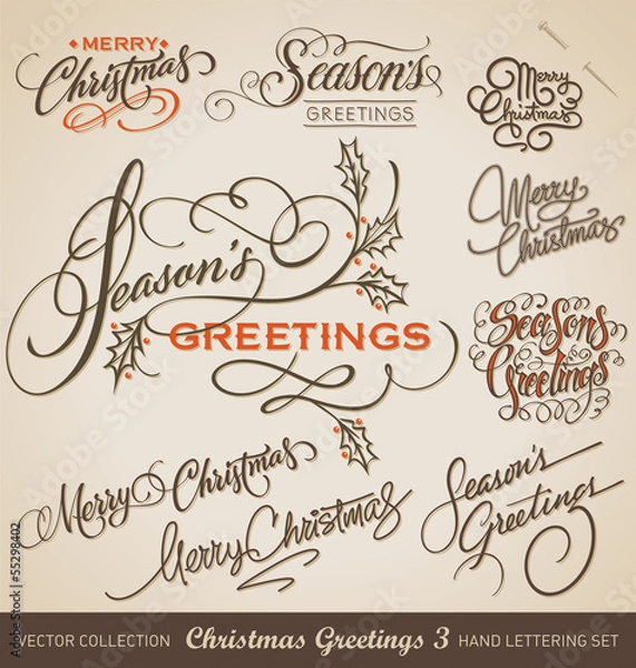 Obraz CHRISTMAS GREETINGS hand lettering set (vector)
