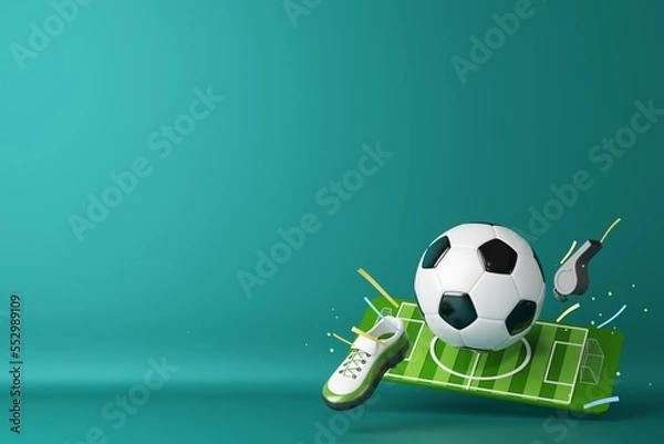 Fototapeta 3d football object design. realistic rendering. abstract futuristic background. 3d illustration. motion geometry concept. sport competition graphic. tournament game bet content. soccer ball element.