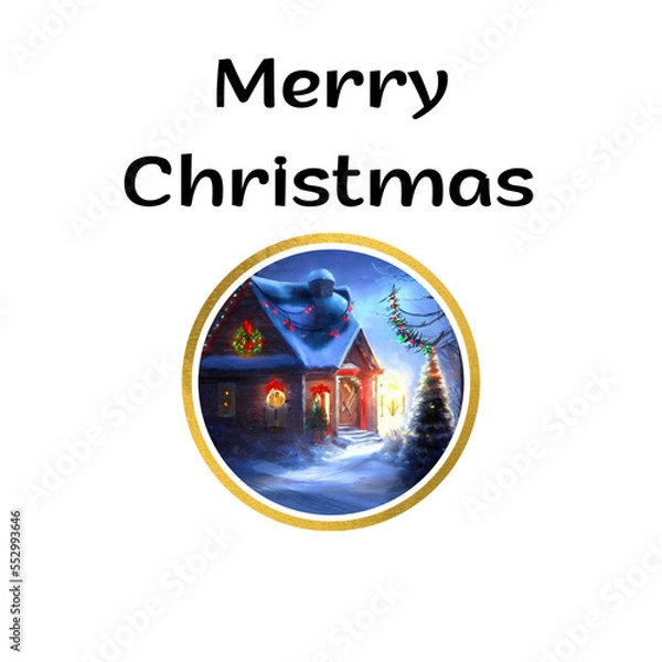 Obraz Text "Merry Christmas" with Christmas illustration isolated on a white background. Generative AI