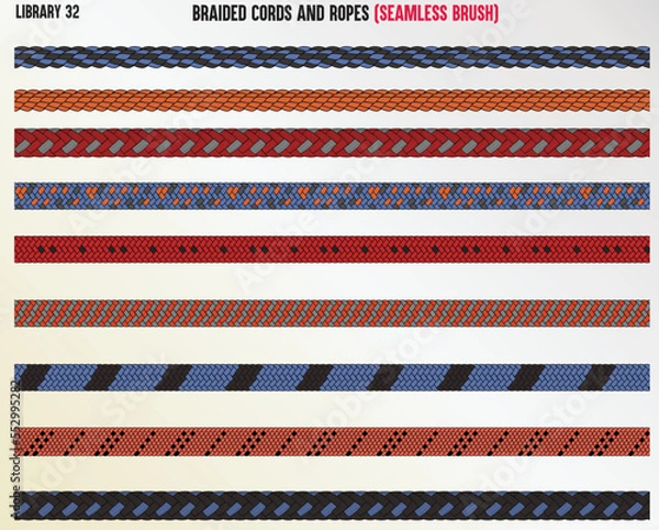 Fototapeta BRAIDED KNITTED WOVEN PATTERN CORD, ROPE, CABLE SEAMLESS BRUSH IN EDITABLE VECTOR