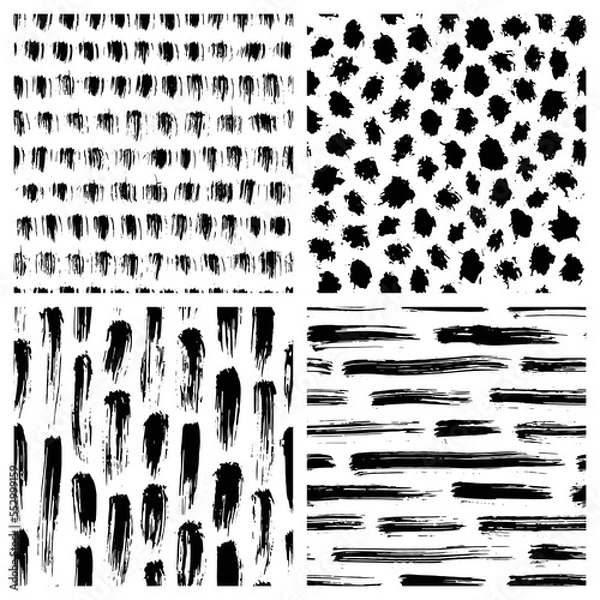 Obraz Set of black and white abstract hand drawn seamless patterns