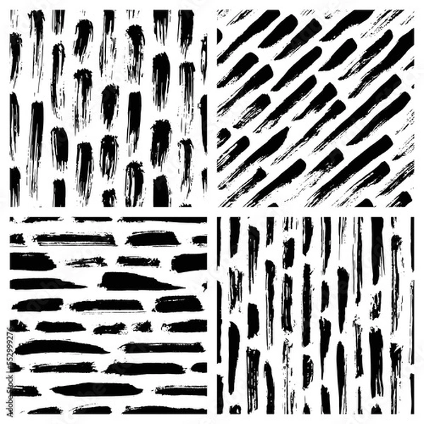 Obraz Set of black and white abstract hand drawn seamless patterns