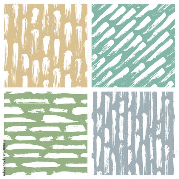 Obraz Set of abstract hand drawn seamless patterns, brush strokes textures