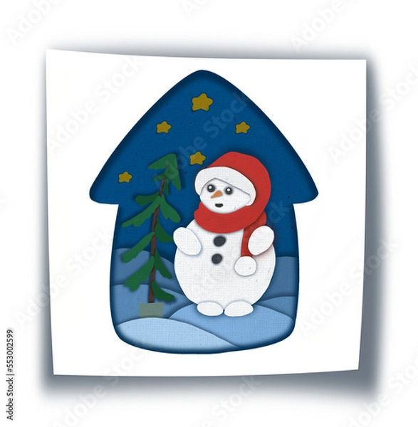 Obraz snowman with christmas tree