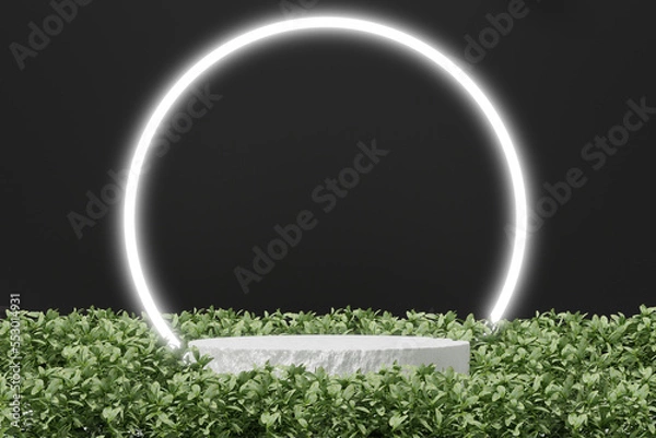 Obraz white podium Blank product shelf standing backdrop black background.