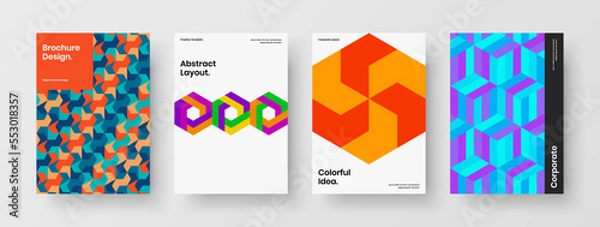 Fototapeta Creative postcard A4 design vector layout composition. Unique geometric shapes journal cover concept bundle.