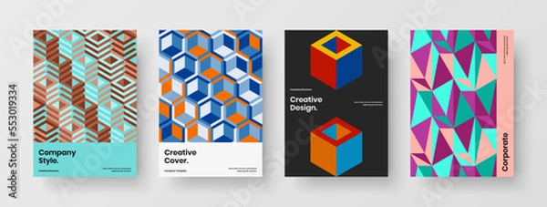 Fototapeta Vivid mosaic hexagons company identity concept collection. Clean annual report design vector template bundle.