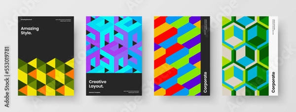 Fototapeta Modern geometric tiles placard layout collection. Clean pamphlet vector design template composition.