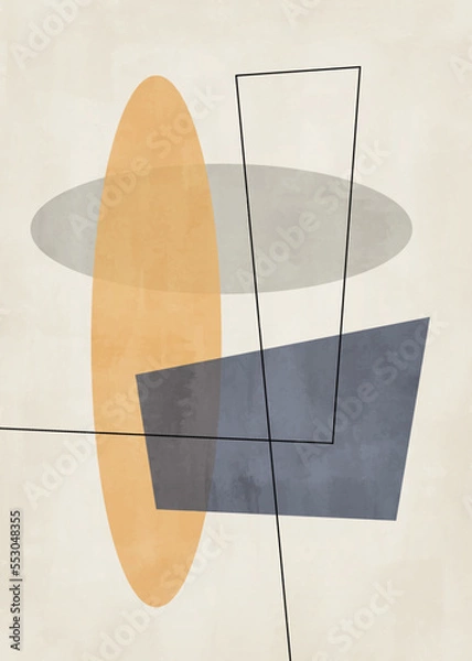 Fototapeta Geometric abstract vector design, watercolor illustration for wall decoration, social media, banner, postcard, cover, background 