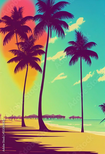 Fototapeta retrowave palm beach