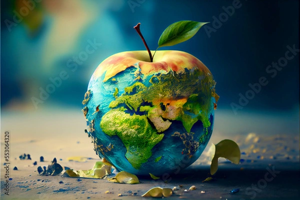 Obraz Generative AI abstract render of planet earth as an apple