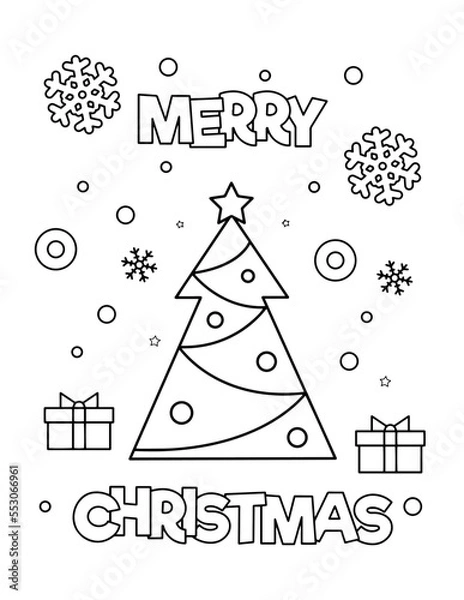 Fototapeta Christmas tree Coloring Page, Merry Christmas Coloring Page for Kids