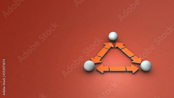 Obraz 互いに関連づけられた、みっつのグループ。現代の国際社会におけるサプライチェーン。相互依存関。