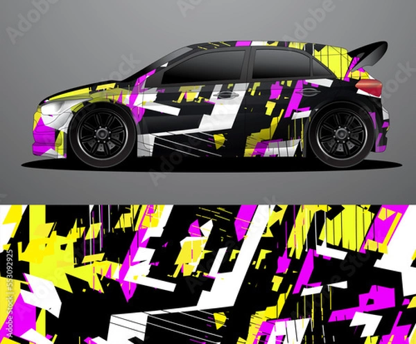 Obraz Rally car decal graphic wrap vector, abstract background