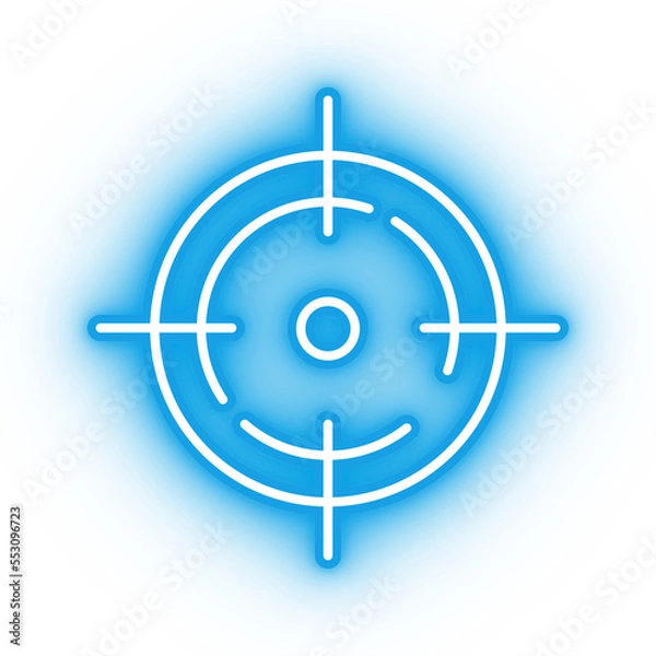 Fototapeta Neon blue target icon, sniper aim on transparent background