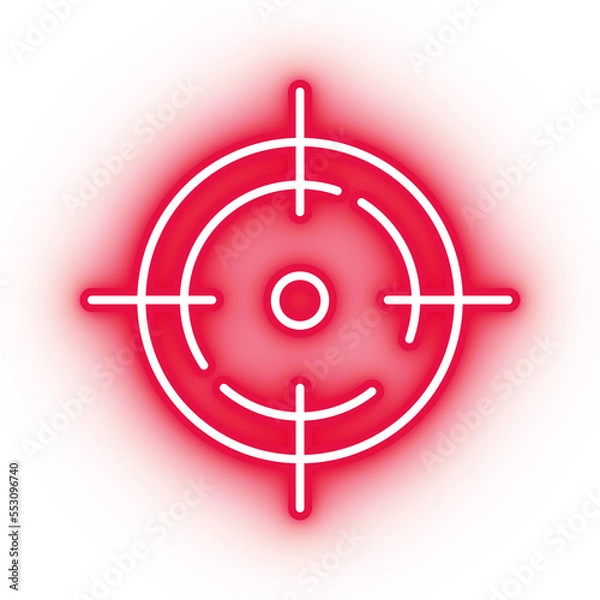 Fototapeta Neon red target icon, sniper aim on transparent background