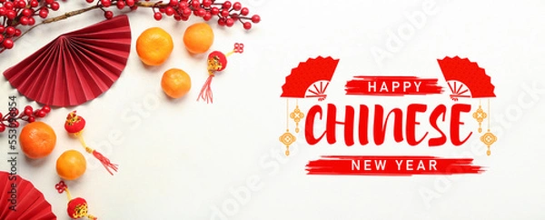 Obraz Beautiful greeting card for Happy Chinese New Year on white background